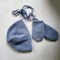 Babyset Mütze und Fäustlinge aus Babyalpaka hellblau